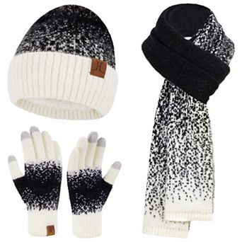 Premium Nylon & Acrylic Women's Winter Knit Hat Gloves Scarf Set
