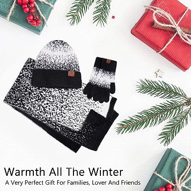 Premium Nylon & Acrylic Women's Winter Knit Hat Gloves Scarf Set