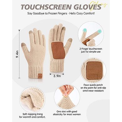 4-Piece Winter Set: Fleece Lined Hat, Touchscreen Gloves, Long Scarf, & Earmuffs for Women