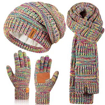 Women's Winter 3 pc Set: Slouchy Beanie, Touchscreen Gloves, Long Scarf