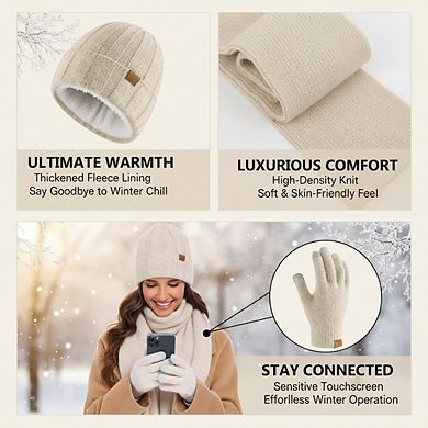 Unisex Acrylic Polyester Winter Hat Scarf Gloves Set