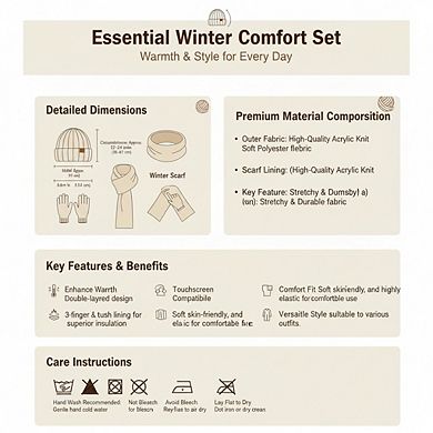 Unisex Acrylic Polyester Winter Hat Scarf Gloves Set