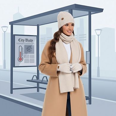 Unisex Acrylic Polyester Winter Hat Scarf Gloves Set