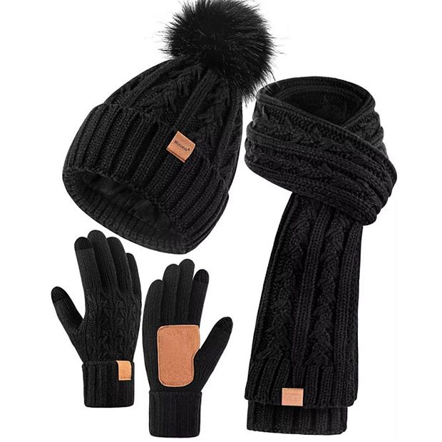 Fleece Lined Winter Hat Scarf Gloves Set with Touchscreen  display picture 2