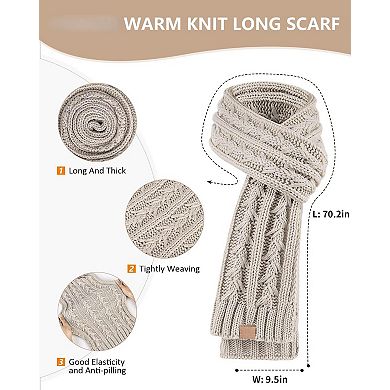 Fleece Lined Winter Hat Scarf Gloves Set with Touchscreen Gloves & Long Knit Scarf