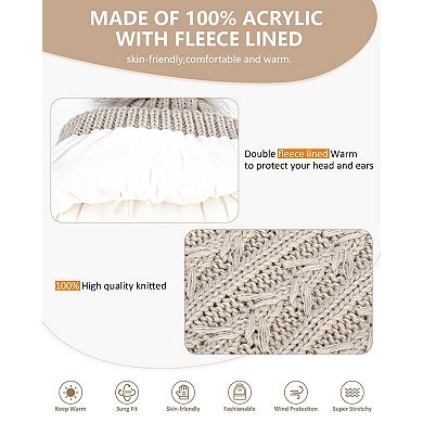 Fleece Lined Winter Hat Scarf Gloves Set with Touchscreen Gloves & Long Knit Scarf