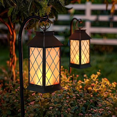 18" Solar Lantern - Outdoor Hanging Decor with Flickering Flame,10-12H Use, Rustproof Metal