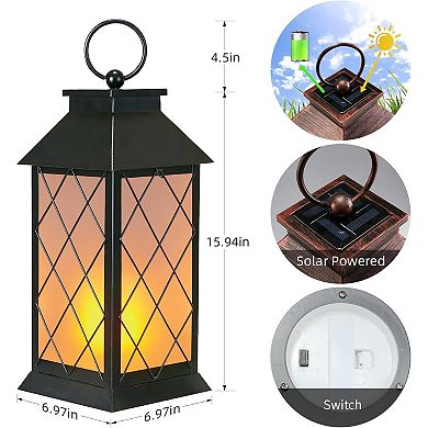 18" Solar Lantern - Outdoor Hanging Decor with Flickering Flame,10-12H Use, Rustproof Metal