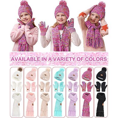 3PCS Kids Winter Hat Scarf Gloves Set - Stylish & Warm for 3-15 Year Olds