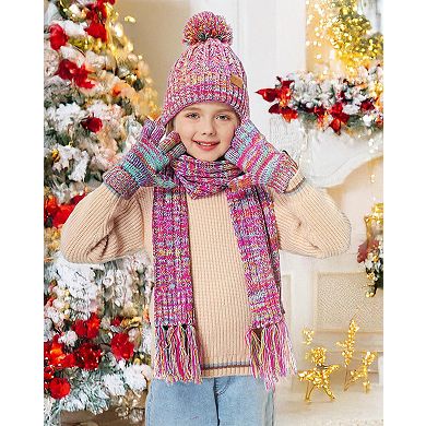 3PCS Kids Winter Hat Scarf Gloves Set - Stylish & Warm for 3-15 Year Olds