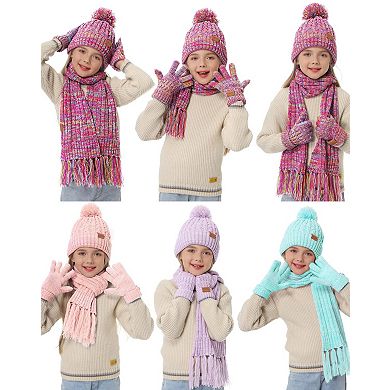 3PCS Kids Winter Hat Scarf Gloves Set - Stylish & Warm for 3-15 Year Olds