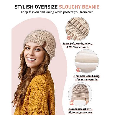 4-Piece Winter Set: Slouchy Beanie, Headband, Touchscreen Gloves, Thick Scarf