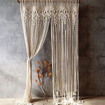 Handmade Macrame Curtain, 100% Cotton, Boho Decor, Adjustable Width, Unique Home Decor