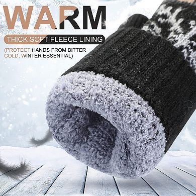 3 Pairs Women's Knit Snowflake Mittens - Warm, Comfortable, Universal Size