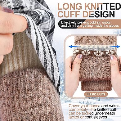 3 Pairs Women's Knit Snowflake Mittens - Warm, Comfortable, Universal Size