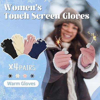 4 Pairs Women's Touchscreen Winter Mittens - Lightweight, Stylish, Diverse Colors Cold Weather