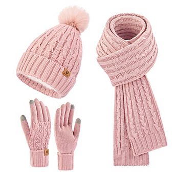 3 in 1 Women's Winter Set: Fleece Lined Beanie, Touchscreen Gloves, Long Scarf