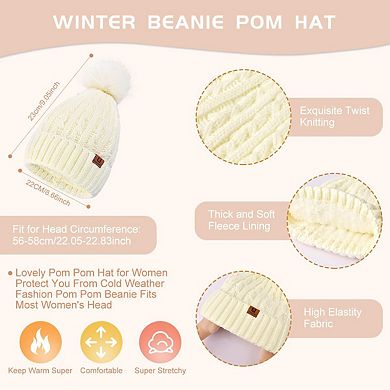 3 in 1 Women's Winter Set: Fleece Lined Beanie, Touchscreen Gloves, Long Scarf