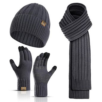 3 pc Winter Hat Gloves Scarf Set for Men - Touchscreen, Anti-Slip, Warm