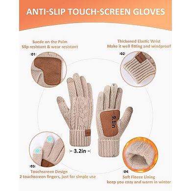 Women's Winter Hat, Scarf, Gloves Set - Pom Fleece Lined, Touchscreen, Stylish