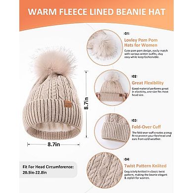 Women's Winter Hat, Scarf, Gloves Set - Pom Fleece Lined, Touchscreen, Stylish