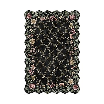 Boho Vintage Floral Rug with Irregular Edge - Non-Slip, Washable Low Pile Carpet for Entryway