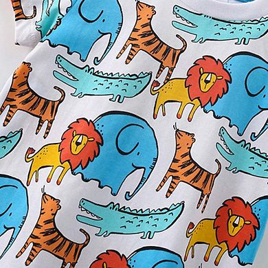 Lions and Elephants Pattern T-shirt and Shorts Clothing Set for Boys