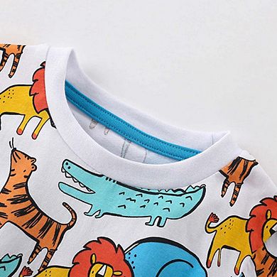 Lions and Elephants Pattern T-shirt and Shorts Clothing Set for Boys