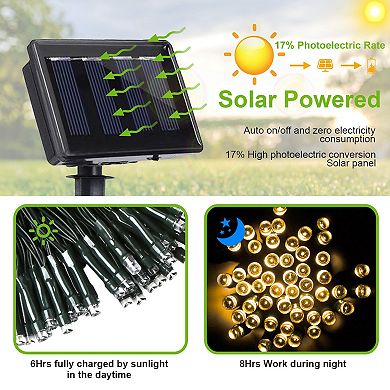 12M 100 LED Solar Fairy String Lights Multicolor Outdoor Garden Xmas Party Decoration