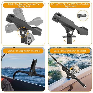 Boat Fishing Rod Holder 360° Rotatable Kayak Side Mount with Adjustable Folding Clamp