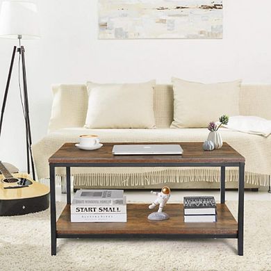 2-TIER INDUSTRIAL COFFEE TABLE WITH STORAGE