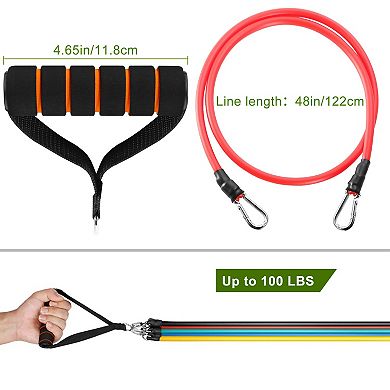 11pcs Resistance Bands Set Tubes up to 100lbs with Handles, Door Anchor & Ankle Straps