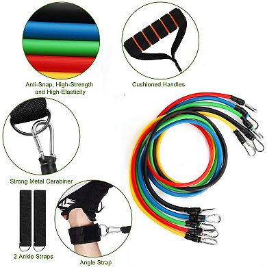 11pcs Resistance Bands Set Tubes up to 100lbs with Handles, Door Anchor & Ankle Straps