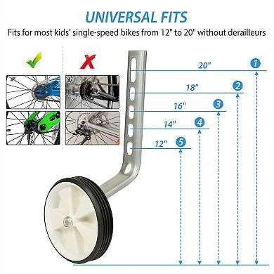 Adjustable Bicycle Training Wheels for Kids Stabilizer Wheels for 12"20" Bikes