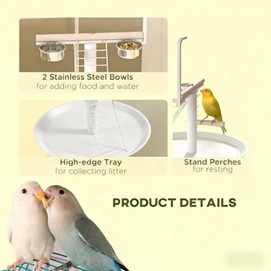 Mobile Bird Feeder Play Stand Station with Perch, Ladder, Boom and Round Tray