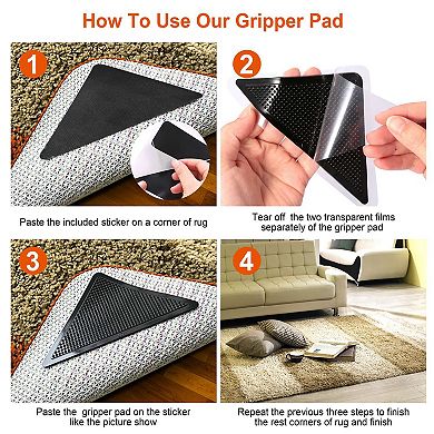 8Pcs Non-Slip Area Rug Gripper Pads Anti-Curling, Self-Adhesive, Reusable & Floor Safe
