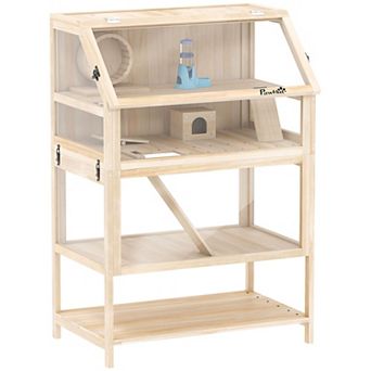 PawHut Wooden 3 tier Hamster Cage with Storage Shelf for Dwarf, Gerbil