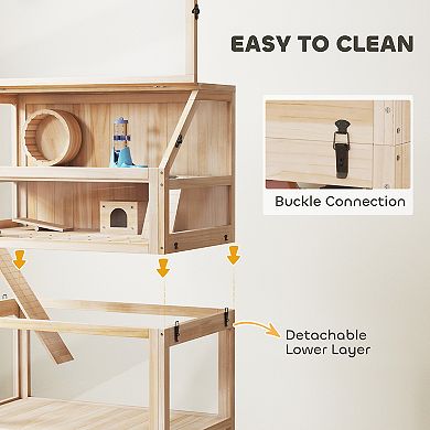 PawHut Wooden 3 Tier Hamster Cage with Storage Shelf for Dwarf, Gerbil