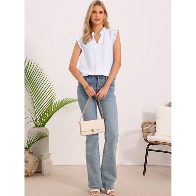 V Neck Tops for Women's Summer Casual Ruffles Solid Sleeveless T Shirts Blouses