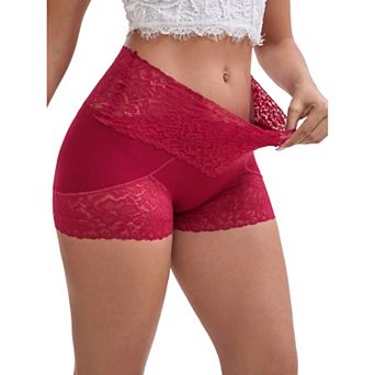 Women's Lace Trim High Rise Shaper Shorts Seamless Flatten Tummy Hip-Lifter Control Panties