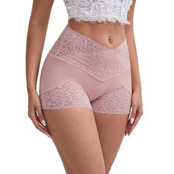 Women's Lace Trim High Rise Shaper Shorts Seamless Flatten Tummy Hip-Lifter Control Panties