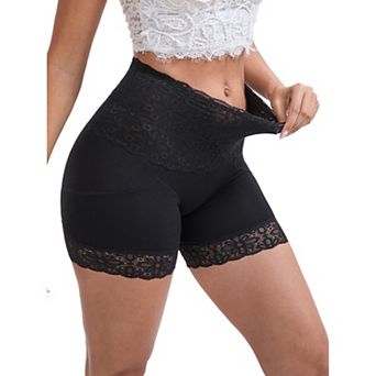 Women's Wide Lace Trim High-Waisted Shaping Panties Tummy Control Hip-Lifting Breathable Shapewear