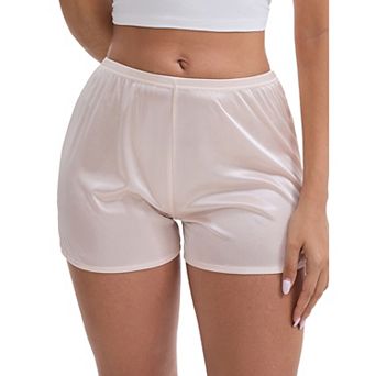 Women's Side Slits Ice Silk Knickers Loose Fit Mid-Waisted Full Coverage Solid Slip Shorts
