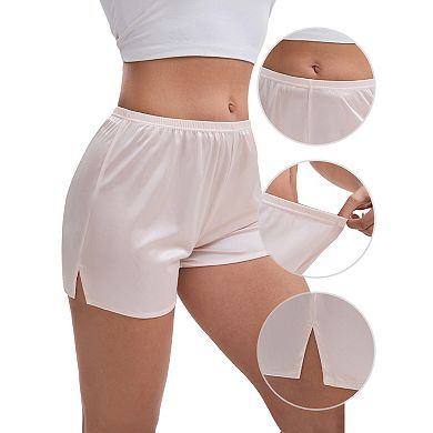 Women's Side Slits Ice Silk Knickers Loose Fit Mid-Waisted Full Coverage Solid Slip Shorts