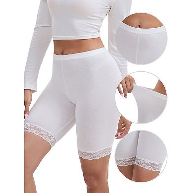 Women's Lace Trim Medium Length Control Panties Elastic Lightweight Soft Solid Slimming Shorts