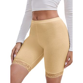 Women's Lace Trim Medium Length Control Panties Elastic Lightweight Soft Solid Slimming Shorts