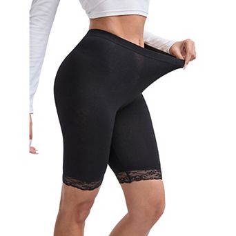 Women's Lace Trim Medium Length Control Panties Elastic Lightweight Soft Solid Slimming Shorts