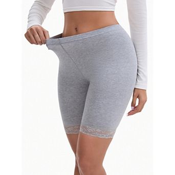 Women's Lace Trim Medium Length Control Panties Elastic Lightweight Soft Solid Slimming Shorts
