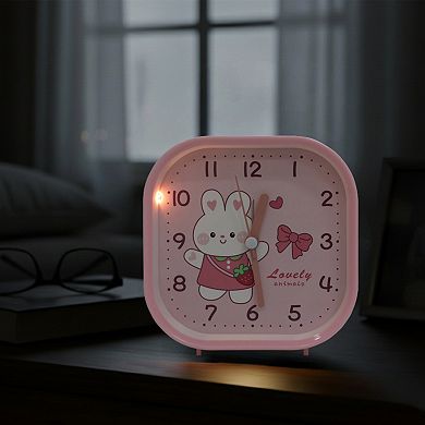 Square Alarm Clock, Non-Tick Movement, Cute Animal Patterns, Night Light for Room 4.1"x1.9"x4.3"