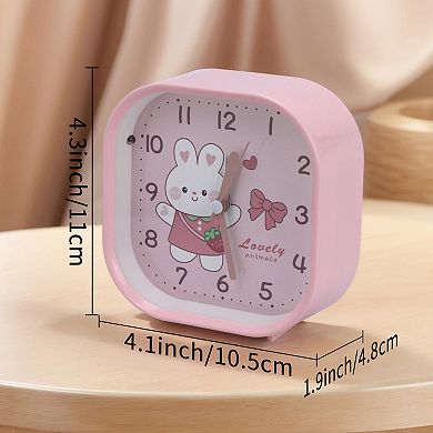 Square Alarm Clock, Non-Tick Movement, Cute Animal Patterns, Night Light for Room 4.1"x1.9"x4.3"